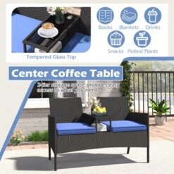 Tangkula Outdoor Rattan Loveseat 2-Seat Patio Conversation Set With Built-in Coffee Table Cushions Wicker Bench Furniture Blue -Tangkula GUEST 94de89aa 8c7a 4832 abb1 3f37340b275b