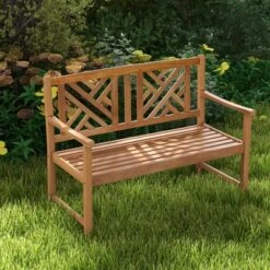 Tangkula 2-Person Acacia Wood Bench Outdoor Slats Loveseat Chair With Armrest 800lbs Load Capacity Comfortable Patio Chair -Tangkula GUEST 95550f1f 9be2 40b6 ab70 3035264027bc