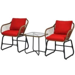Tangkula 3 Pieces Outdoor Furniture Set Patio Bistro Set W/2 Armchairs & Tempered Glass Table White/Turquoise/Red -Tangkula GUEST 9564be05 ea00 46a1 b1b2 8d7cfe973685