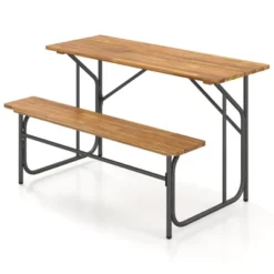 Tangkula Patio Table Bench Set For 2 Picnic Table & Loveseat W/Acacia Wood Top Metal Legs -Tangkula GUEST 95b00760 f1ae 4012 b82e 38647091e3a1