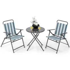 Tangkula 3 Pieces Patio Folding Chair Set W/ 2 Chairs & Glass Round Coffee Table Porch Deck Backyard -Tangkula GUEST 9600125b a8f3 4b51 8a5e 0a9cfbb02c59