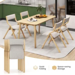 Tangkula Folding Dining Chairs Set Of 4 Wooden Table Chairs W/ Padded Seat Modern Grey & Natural -Tangkula GUEST 96241616 79ce 4388 b53e 96c3907c7f12