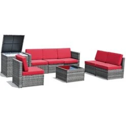 Tangkula 8-Piece Outdoor Wicker Rattan Conversation Sofa Set W/ Storage Table White/Black/Turquoise -Tangkula GUEST 963835a2 38e1 4269 a68d efebea7f7aff