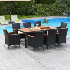 Tangkula 9 PCS Patio Dining Set For 8 Large Conversation Set W/ Umbrella Hole Seat Cushion
