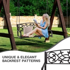 Tangkula Patio Hanging Porch Swing 2-Person Outdoor Metal Swing Bench Chair W/ Chains -Tangkula GUEST 96698bc7 9304 48c6 9473 65fd37f7ca54