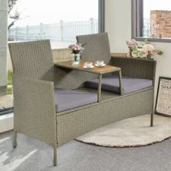 Tangkula Outdoor Patio Rattan Loveseat Sofa Double Conversation Set W/Cushion & Built-in Table 11 Tangkula Outdoor Patio Rattan Loveseat Sofa Double Conversation Set W/Cushion & Built-in Table -Tangkula GUEST 966b1507 2063 4c13 b5b4 a8b702ad826a