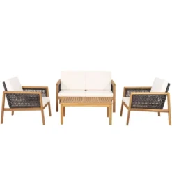Tangkula 4PCS Patio Acacia Wood Furniture Set PE Rattan Conversation Set W/ Off White Cushions 19 Tangkula 4PCS Patio Acacia Wood Furniture Set PE Rattan Conversation Set W/ Off White Cushions -Tangkula GUEST 968add66 7814 4c3c bf34 43c9c6eea335