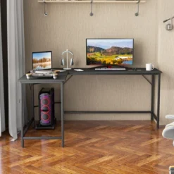 Tangkula L-Shaped Desk With Power Outlet 66” Computer Corner Desk With CPU Stand & Heavy-duty Metal Frame Rustic Brown/Black -Tangkula GUEST 968b2377 f67b 468d be06 2e840f49a2a2