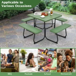 Tangkula 8-person Square Picnic Table Bench Set Outdoor Picnic Table With 4 Benches & Umbrella Hole 500 LBS Capacity Black/Grey/White/Green 16 Tangkula 8-person Square Picnic Table Bench Set Outdoor Picnic Table With 4 Benches & Umbrella Hole 500 LBS Capacity Black/Grey/White/Green -Tangkula GUEST 96aa9d0f 1466 464e a2cb ef74f7d8d65a