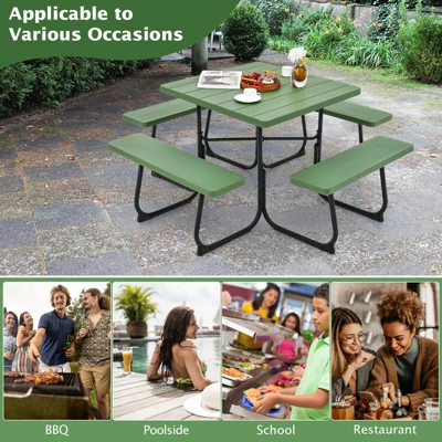 Tangkula 8-person Square Picnic Table Bench Set Outdoor Picnic Table With 4 Benches & Umbrella Hole 500 LBS Capacity Black/Grey/White/Green 6 Tangkula 8-person Square Picnic Table Bench Set Outdoor Picnic Table With 4 Benches & Umbrella Hole 500 LBS Capacity Black/Grey/White/Green - Image 6