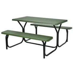 Tangkula Outdoor Picnic Table Bench Set Patio Camping Table W/Steel Frame & Wood Texture Tabletop For Garden -Tangkula GUEST 96b05fb6 5de7 4380 8da3 f83fe465c0ca