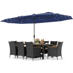 Tangkula Set Of 11 Patio Dining Set W/ 15ft Double-Sided Patio Umbrella (Base Included) -Tangkula GUEST 96b2ad36 373e 4591 884b bcb2ea2e7505