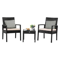 Tangkula 3 Pieces Patio Set Outdoor Wicker Rattan Furniture W/ Cushions -Tangkula GUEST 96d2d418 ca47 474c 8d77 f2ffd363ff20