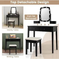 Tangkula Vanity Table Set With Lighted Mirror Adjustable 10 Bulbs Dresser 4 Drawer -Tangkula GUEST 970dceb8 9414 4c29 8036 29b0ea0a3753