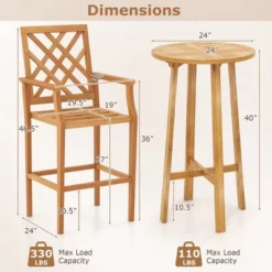 Tangkula 3 PCS Patio Bar Set Round Cocktail Table W/ 2 Stools W/ Backrest Armrests -Tangkula GUEST 9725bf32 ad9a 482b 9a2a 71de5e401470