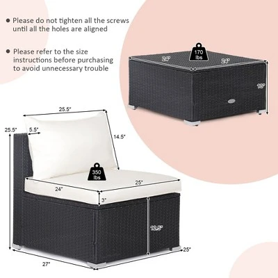 Tangkula 5PCS Patio Outdoor Rattan Sofa Conversation Set W/ Seat & Back Cushions Off White 8 Tangkula 5PCS Patio Outdoor Rattan Sofa Conversation Set W/ Seat & Back Cushions Off White - Image 8