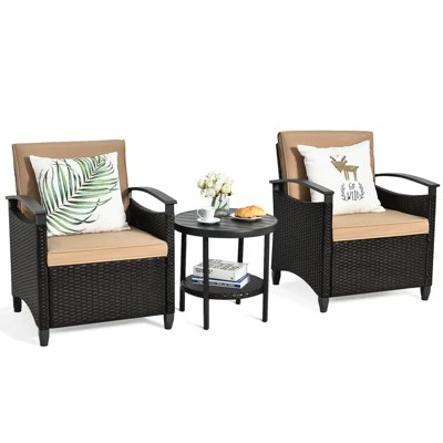 Tangkula 3-Piece Rattan Sofa Chair Patio Conversation Set With Coffee Table & Cushions 5 Tangkula 3-Piece Rattan Sofa Chair Patio Conversation Set With Coffee Table & Cushions - Image 5