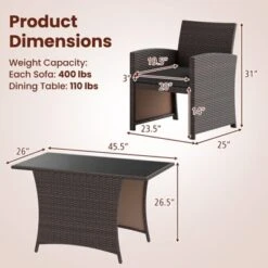 Tangkula 3 Piece Patio Wicker Dining Set 2 Rattan Chairs W/ Rectangle Tempered Glass Dining Table -Tangkula GUEST 97a92e93 706b 4098 83bc 0082884092a8