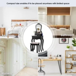 Tangkula Vanity Mirror Makeup Dressing Table Set W/ Stool Drawer Wood Desk -Tangkula GUEST 98075a6e 9440 4bf1 9de7 8d596e4c61ad