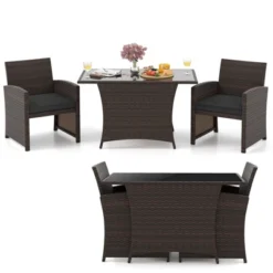 Tangkula 3 Piece Patio Wicker Dining Set 2 Rattan Chairs W/ Rectangle Tempered Glass Dining Table -Tangkula GUEST 9856d864 d73b 48fa aa3e e8dc440e95f5
