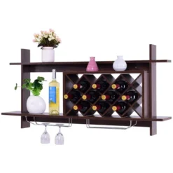 Tangkula Wall Mount Drinks Rack Organizer With Glass Holder & Storage Shelf Home Decoration -Tangkula GUEST 98ea4ab6 d082 41f4 ada3 a9124b329bab