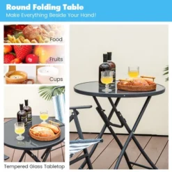 Tangkula 3 Pieces Patio Folding Chair Set W/ 2 Chairs & Glass Round Coffee Table Porch Deck Backyard -Tangkula GUEST 99074935 5525 426d 8f28 5384c67ca347