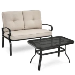 Tangkula 2PCS Patio Conversation Set Outdoor Loveseat W/Coffee Table & Cushions -Tangkula GUEST 992d3ce8 8746 487b 97c0 23ee8436963f