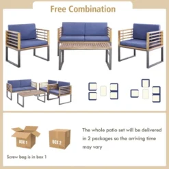 Tangkula 4PCS Acacia Wood Patio Conversation Set Outdoor Furniture Set W/ Navy Cushions -Tangkula GUEST 9957928a ccb7 4650 ac96 086c4ca1a34f