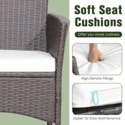 Tangkula Set Of 3 Wicker Dining Set Acacia Wood Table Top W/ Cushioned Chairs Patio Garden -Tangkula GUEST 995d1e0e 2dea 4818 8a6d 264fc9b8cc81