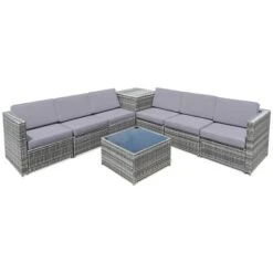 Tangkula Set Of 8 Gray Rattan Wicker Sofa & Table Outdoor Cushioned Sectional Patio Furniture
