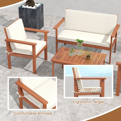 Tangkula 4 Pieces Patio Furniture Set Acacia Wood Porch Chairs W/ Table 4 Tangkula 4 Pieces Patio Furniture Set Acacia Wood Porch Chairs W/ Table - Image 4