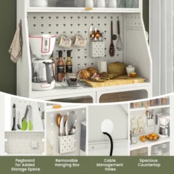 Tangkula 5-Tier Metal Baker's Rack Kitchen Pantry Cabinet W/ See-through Flip-up Door Pegboard Adjustable Shelf White -Tangkula GUEST 9a46eb07 882d 41ec a9c6 f569656bb049