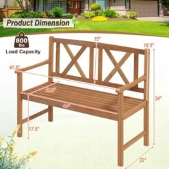 Tangkula 2-Person Acacia Wood Bench Outdoor Slats Loveseat Chair With Armrest Backrest Sturdy Frame 800lbs Load Capacity -Tangkula GUEST 9a559bdf 886b 420f ac05 72571dc80e9f