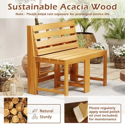 Tangkula 3-in-1 Outdoor Acacia Wood Loveseat Bench Furnitur W/ Slatted Seat For Garden 6 Tangkula 3-in-1 Outdoor Acacia Wood Loveseat Bench Furnitur W/ Slatted Seat For Garden - Image 6