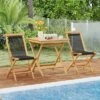 Tangkula 3-Piece Patio Bistro Set Teak Wood Square Coffee Table & Folding Chairs Set Of 2