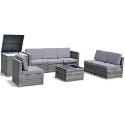 Tangkula Set Of 8 Gray Rattan Wicker Sofa & Table Outdoor Cushioned Sectional Patio Furniture -Tangkula GUEST 9b7afcf0 9092 441f bc77 2df81ae0c254