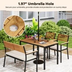 Tangkula Set Of 4 Patio Furniture Set Outdoor Dining Chair Set For 4 W/Acacia Wood & Metal Frame Umbrella Hole 1 Table 2 Armchairs 1 Bench -Tangkula GUEST 9baebeff a4af 412b b7e4 7a70cd9a39fa