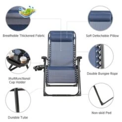 Tangkula Oversized Zero Gravity Lounge Chair Folding Recliner W/ Cup Holder & Pillow, Navy Blue -Tangkula GUEST 9bbf8294 7542 4804 8ad1 ff7ad52468aa