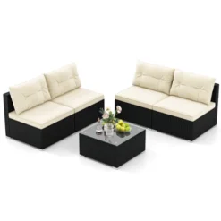 Tangkula 5 Pieces Outdoor Patio Furniture Set Sectional PE Rattan Sofa Set With Cushions And Tempered Glass Coffee Table -Tangkula GUEST 9bdde8d2 3d4d 4676 a4bf 95d48e3e0722