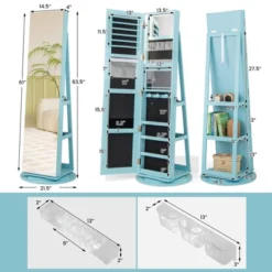 Tangkula 360° Rotating Mirrored Jewelry Cabinet Armoire 3 Color LED Modes Lockable -Tangkula GUEST 9beb250f 6897 44a0 b8e7 09c2b39dbc58