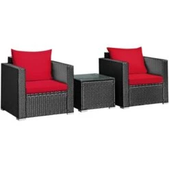 Tangkula 3PCS Patio Rattan Furniture Conversation Set With 2 Cushioned Sofas & Coffee Table For Outdoor -Tangkula GUEST 9bf40638 a0c8 46c1 954a bcab6f944505