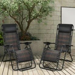 Tangkula 2PCS Mix Brown Folding Recliner Patio Rattan Zero Gravity Lounge Chair W/ Headrest