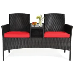 Tangkula Outdoor Patio Rattan Wicker Conversation Set Loveseat Sofa With Coffee Table -Tangkula GUEST 9bff102e 25c9 40ef a5d0 f719dd48e844