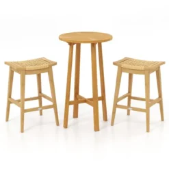 Tangkula 3 Piece Patio Bar Set Round Cocktail Table W/ 2 Rattan Saddle Stools -Tangkula GUEST 9c35d30e 273a 4df3 b6c1 075db3b43afc