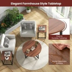 Tangkula Round Nesting Table Set Of 3 Modern / Farmhouse Coffee Table W/2 End Tables -Tangkula GUEST 9cde38b3 ece8 43cb a10d 76c2e74da906