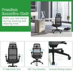 Tangkula High Back Mesh Office Chair Ergonomic Executive Chair Swivel Computer Task Chair W/ Headrest Black/ Gray -Tangkula GUEST 9d304296 a84b 4004 9c1d 04e9fe5324e9