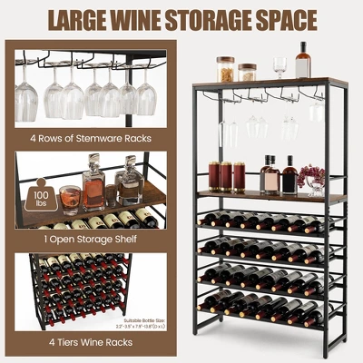 Tangkula 32 Bottles Drinks Rack Rustic Drinks Storage Holder Freestanding W/ Glass Holder 5 Tangkula 32 Bottles Drinks Rack Rustic Drinks Storage Holder Freestanding W/ Glass Holder - Image 5