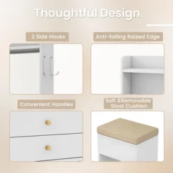 Tangkula Vanity Desk Set W/ Mirror And Lights 3-Color Lighted Mirror Cushioned Stool White -Tangkula GUEST 9d9aee3c 60ff 4c28 b8d7 38b3863dc7d9