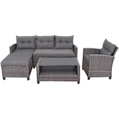 Tangkula 4PCS Patio Rattan Furniture Set Outdoor Wicker Sofa Loveseat Set W/Extra Cushion Gray -Tangkula GUEST 9dda0b73 c4ae 48bd 9533 87e21c071e62