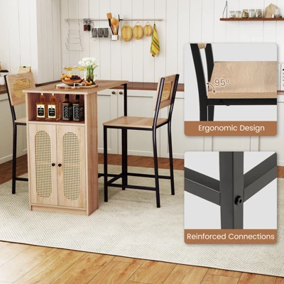 Tangkula 3 PCS Bar Table And Chairs Set W/ 2 Bar Stools & Storage Shelves Backrests 3 Tangkula 3 PCS Bar Table And Chairs Set W/ 2 Bar Stools & Storage Shelves Backrests - Image 3